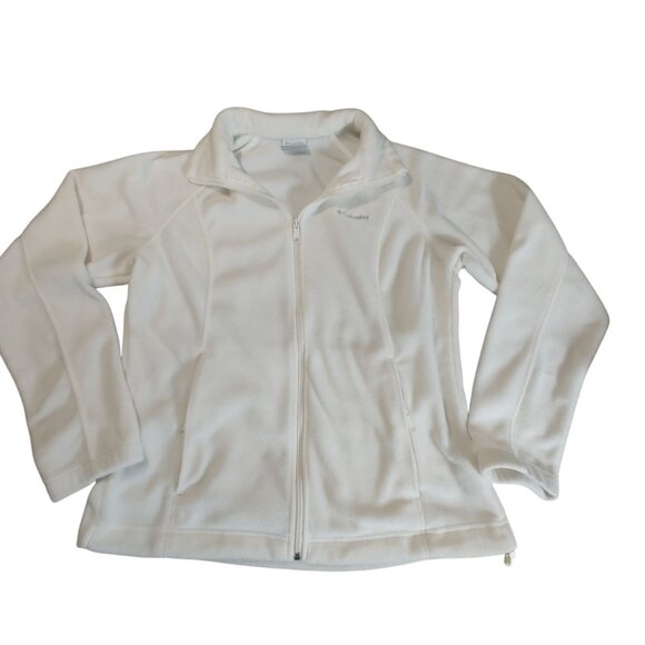 Columbia Jacket Coat White Full Zip Fleece Size Large Pocket Soft Warm Outerwear - Picture 2 of 11